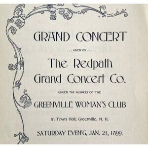 1899 Redpath Grand Concert Victorian Program Greenville NH Womans Club DWDD17